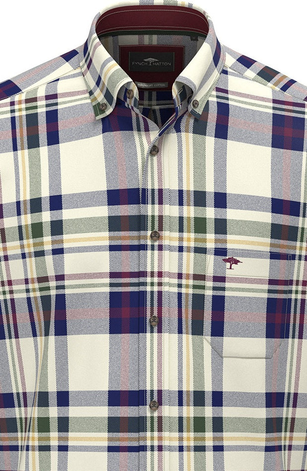 FYNCH-HATTON Multi Check Cotton Shirt – Men’s Button-Down – Deep Merlot - Image 2