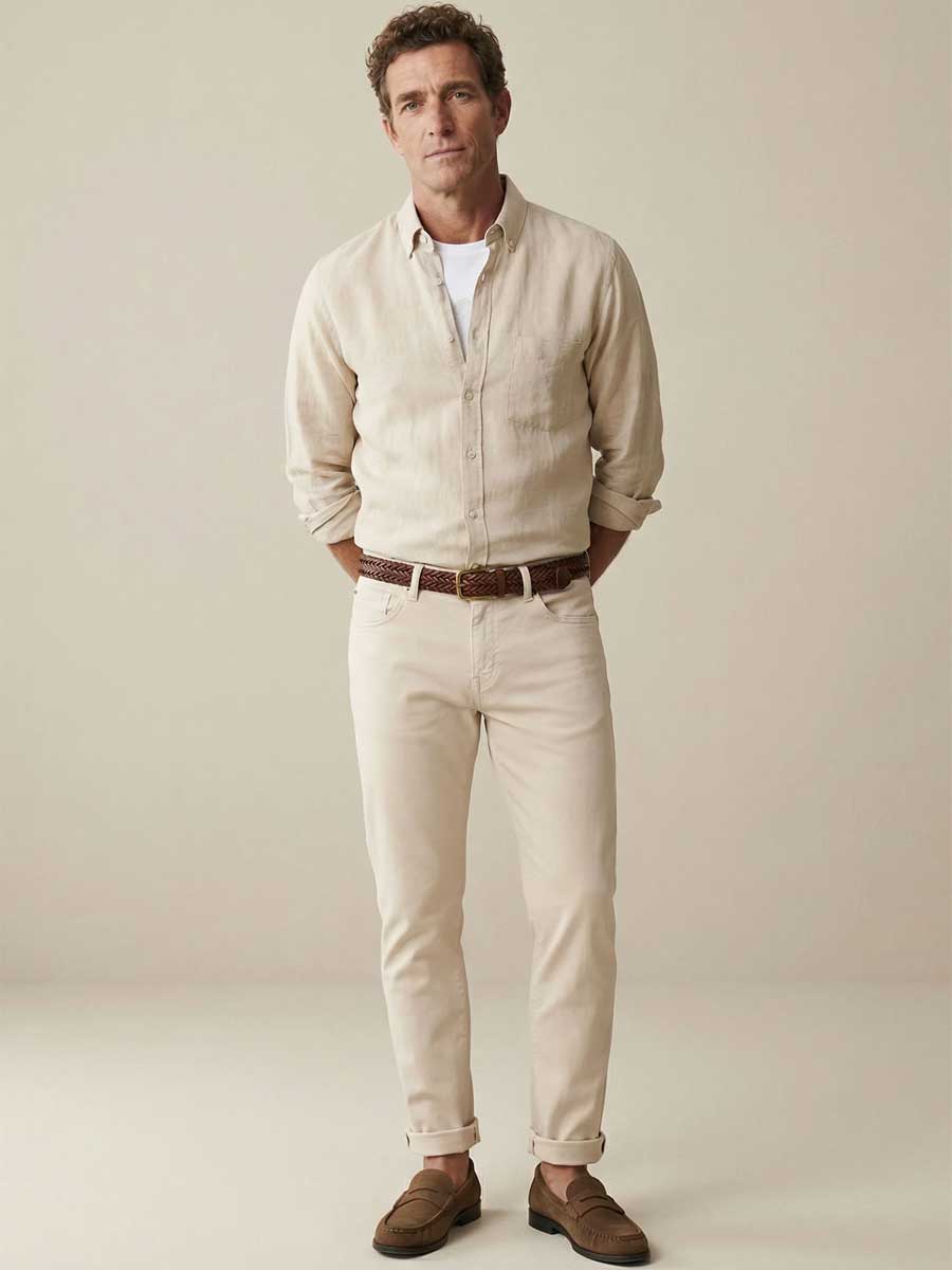 FYNCH HATTON Pure Linen Shirt - Men's – Sand - Image 5