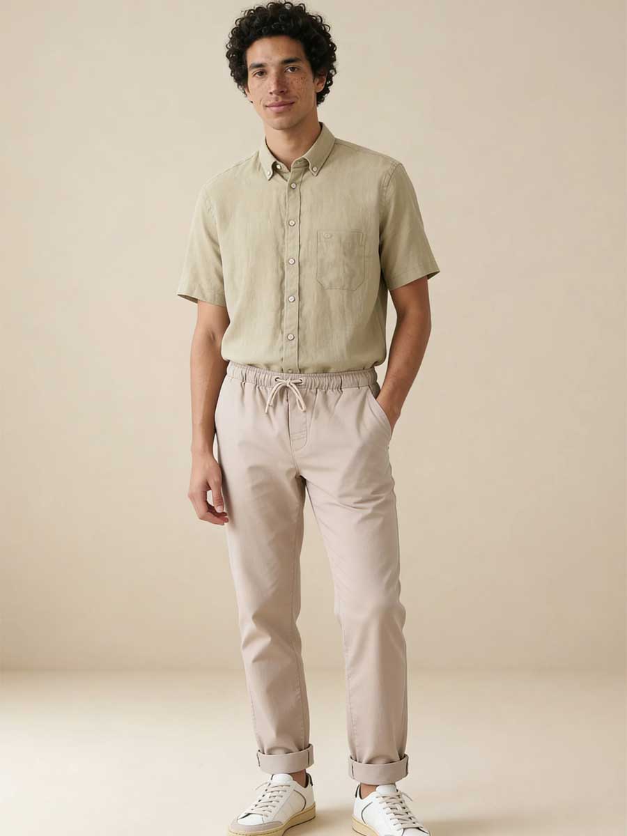 FYNCH HATTON Pure Linen Short-Sleeve Shirt - Men's – Pistachio - Image 4
