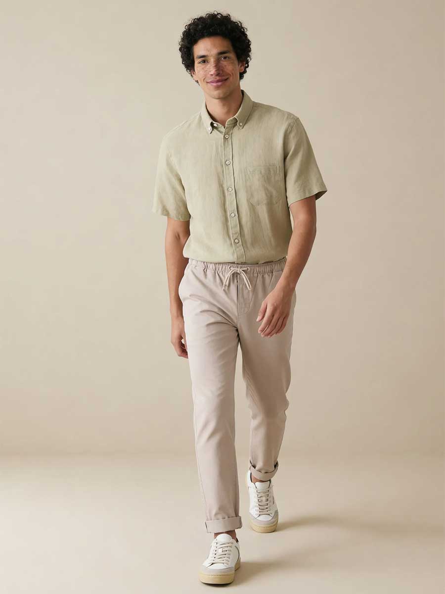 FYNCH HATTON Pure Linen Short-Sleeve Shirt - Men's – Pistachio - Image 5