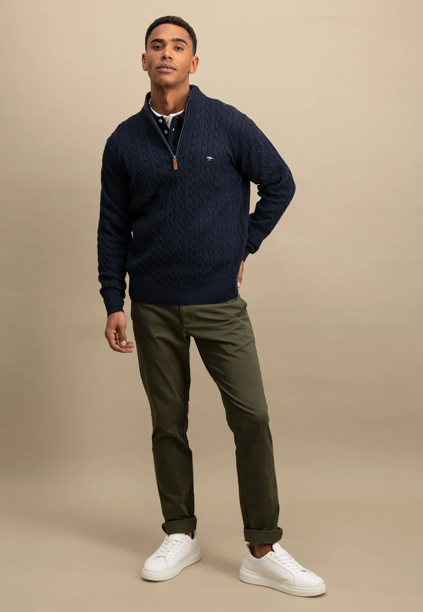 FYNCH HATTON Soft Cable Knit 1/4 Zip - Men's – Navy - Image 5