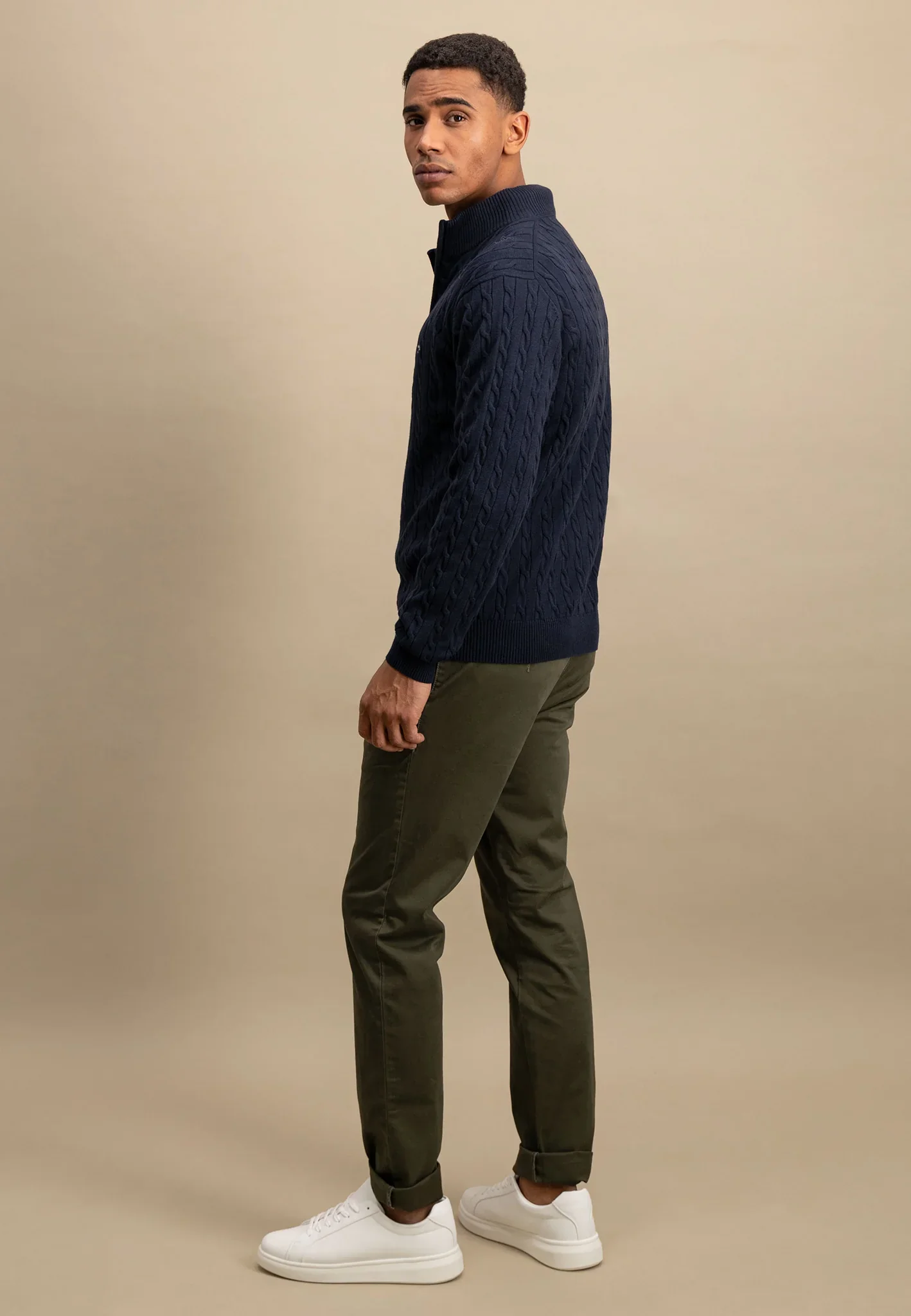 FYNCH HATTON Soft Cable Knit 1/4 Zip - Men's – Navy - Image 6