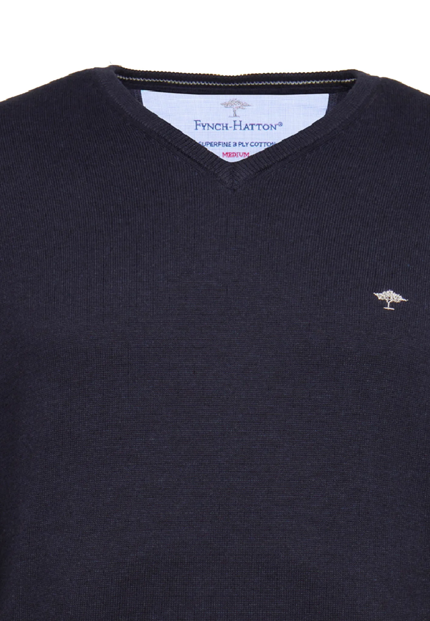 FYNCH HATTON V-Neck Sweater - Men's Fine Knit – Navy - Image 3