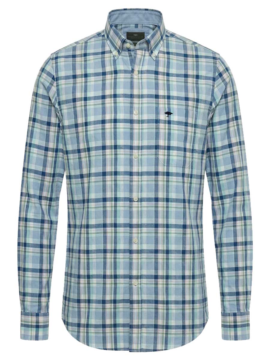 30% OFF FYNCH HATTON Washed Oxford Check Shirt - Men's Button-Down - Mint