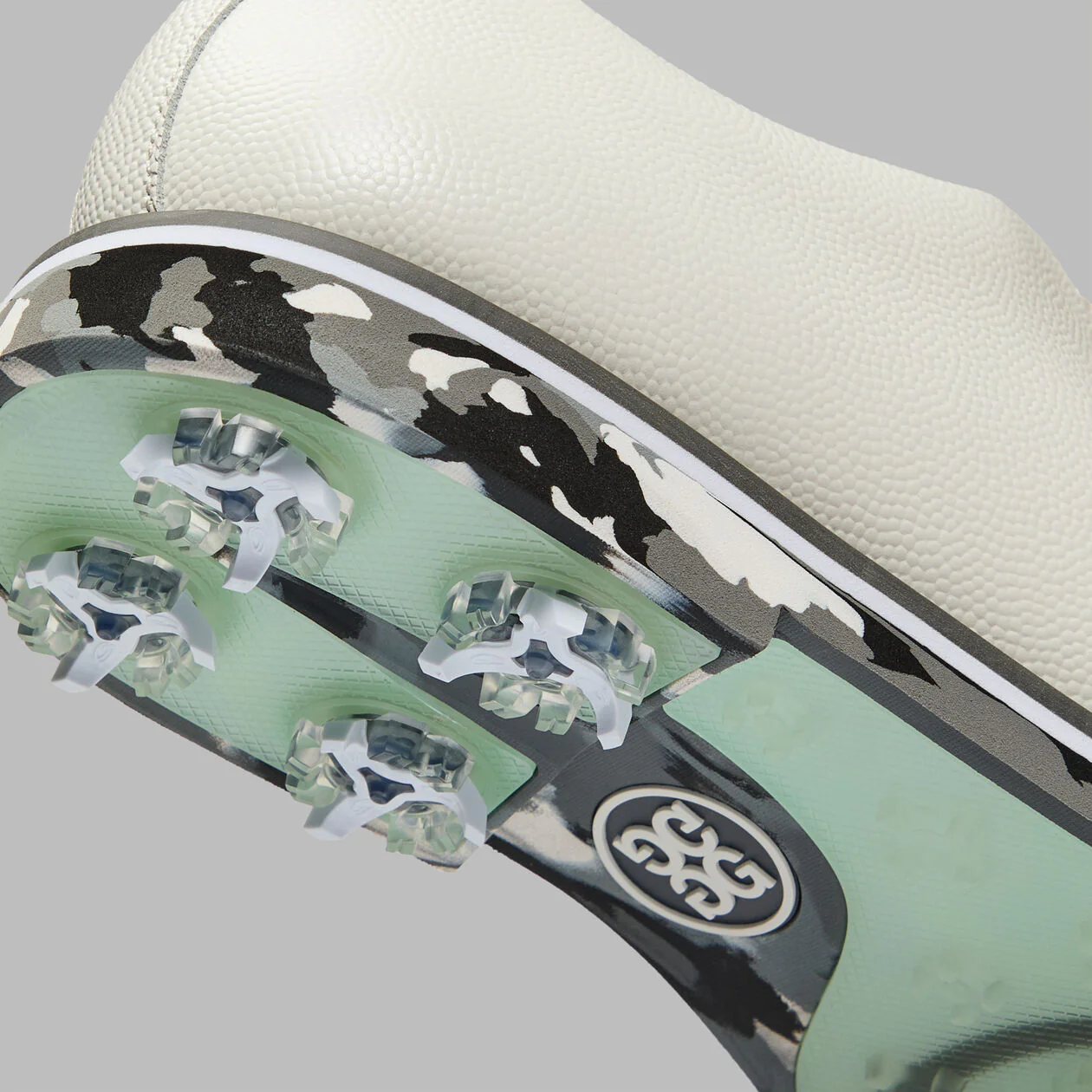 G/FORE Gallivanter G/Lock Softspike Men’s Golf Shoes – Charcoal Camo Sole - Snow - Image 2