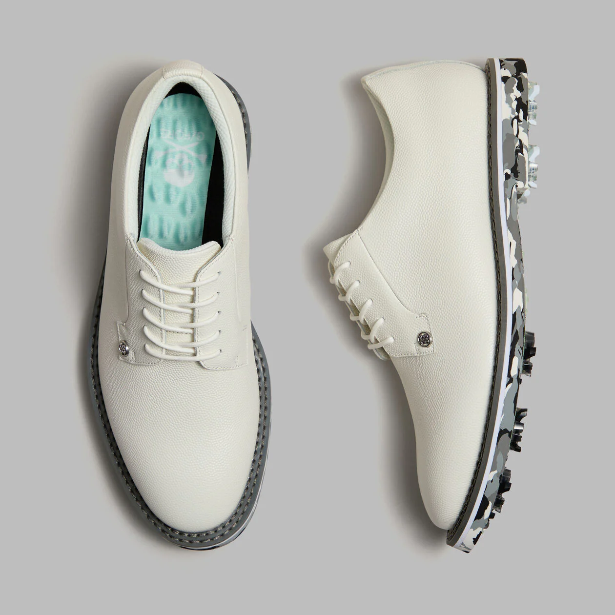G/FORE Gallivanter G/Lock Softspike Men’s Golf Shoes – Charcoal Camo Sole - Snow - Image 3