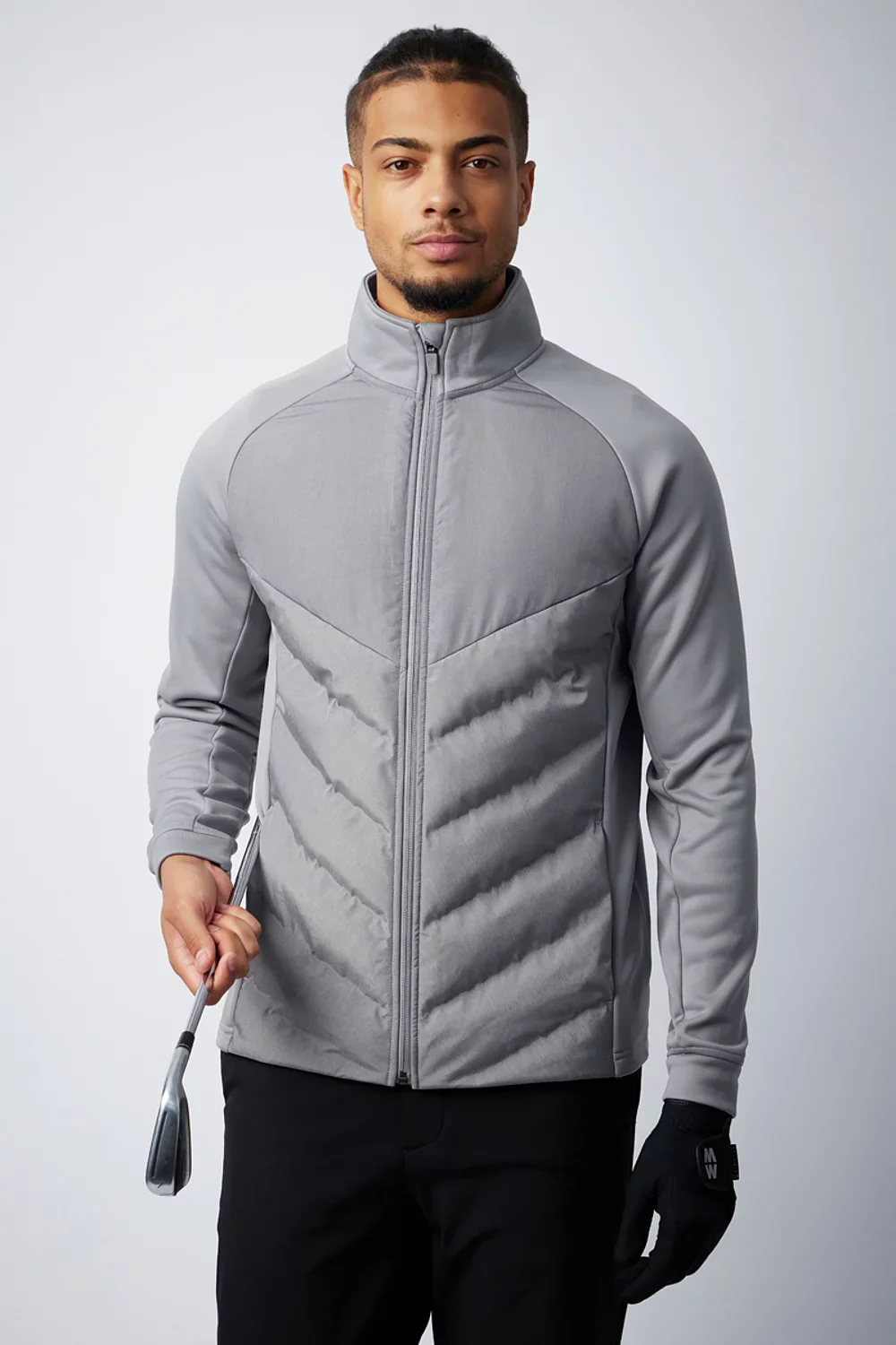 GLENMUIR Arden Full Zip Thermal Chevron Performance Golf Jacket - Men's - Mid Grey Marl - Image 2
