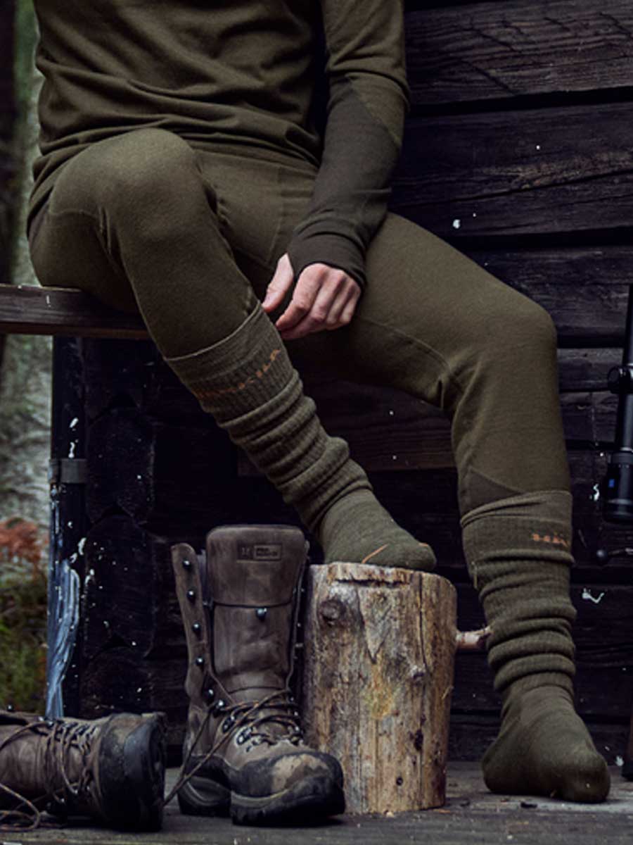 HARKILA Base Warm Long Johns - Mens - Willow Green / Shadow Brown - Image 2