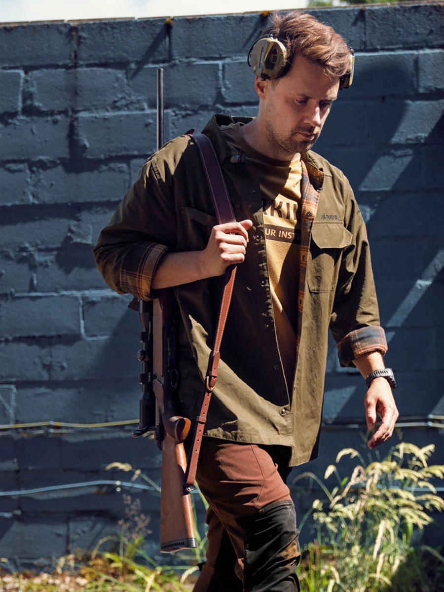 HARKILA Eirik Reversible Shirt Jacket - Mens - Dark Warm Olive/Burgundy Check - Image 4