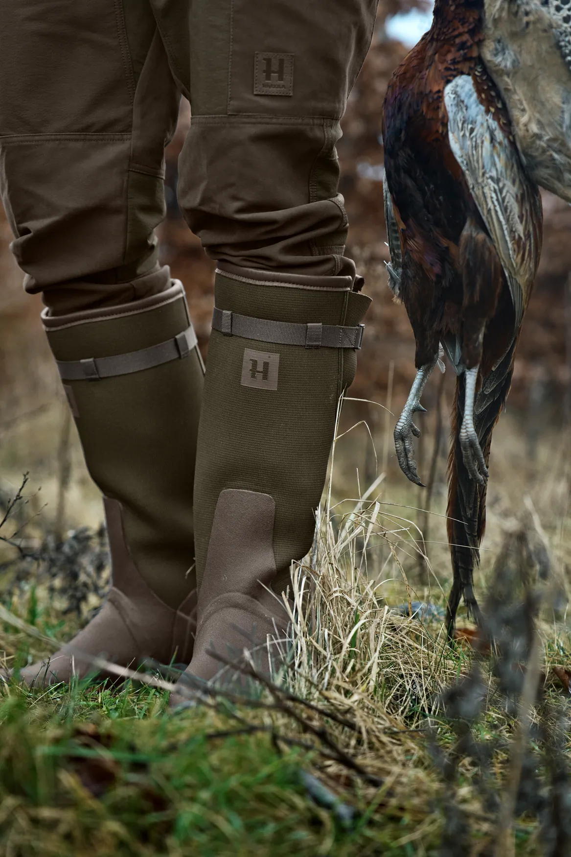 HARKILA Forester Textile & Rubber Wellington Boots - Willow Green / Deep Brown - Image 2