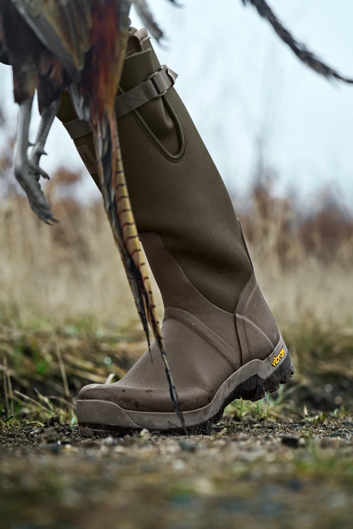 HARKILA Forester Textile & Rubber Wellington Boots - Willow Green / Deep Brown - Image 3