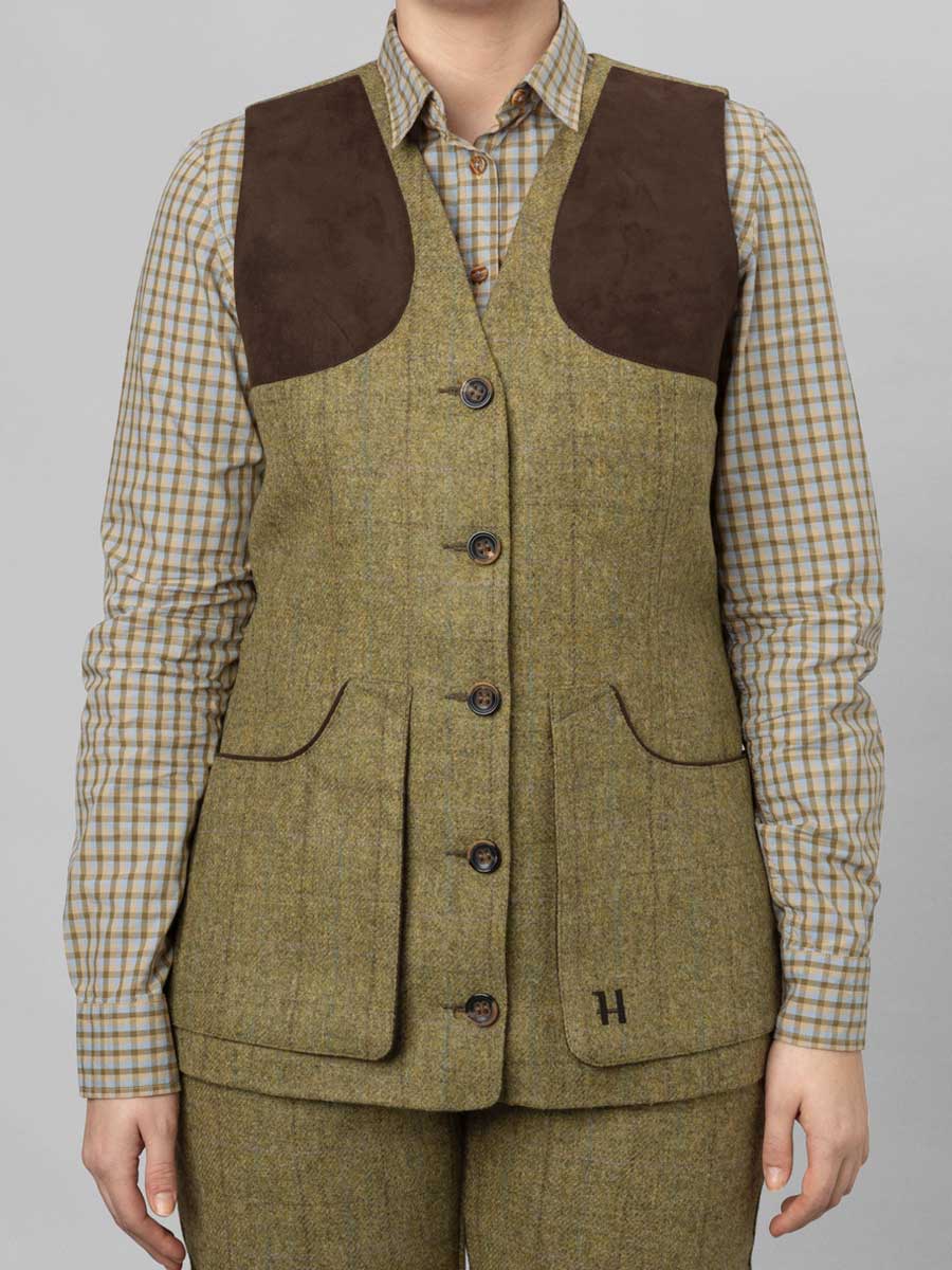HARKILA Jura Tweed Shooting Waistcoat - Womens - Olive - Image 4