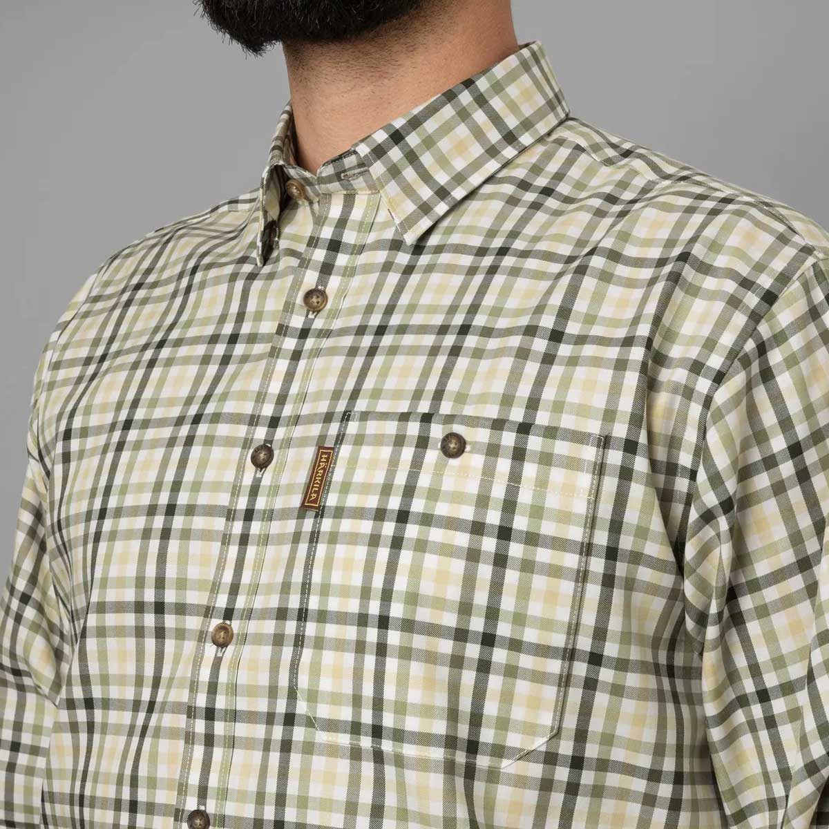 HARKILA Milford Shirt - Mens Fine Twill Cotton - Beech Green Check - Image 2