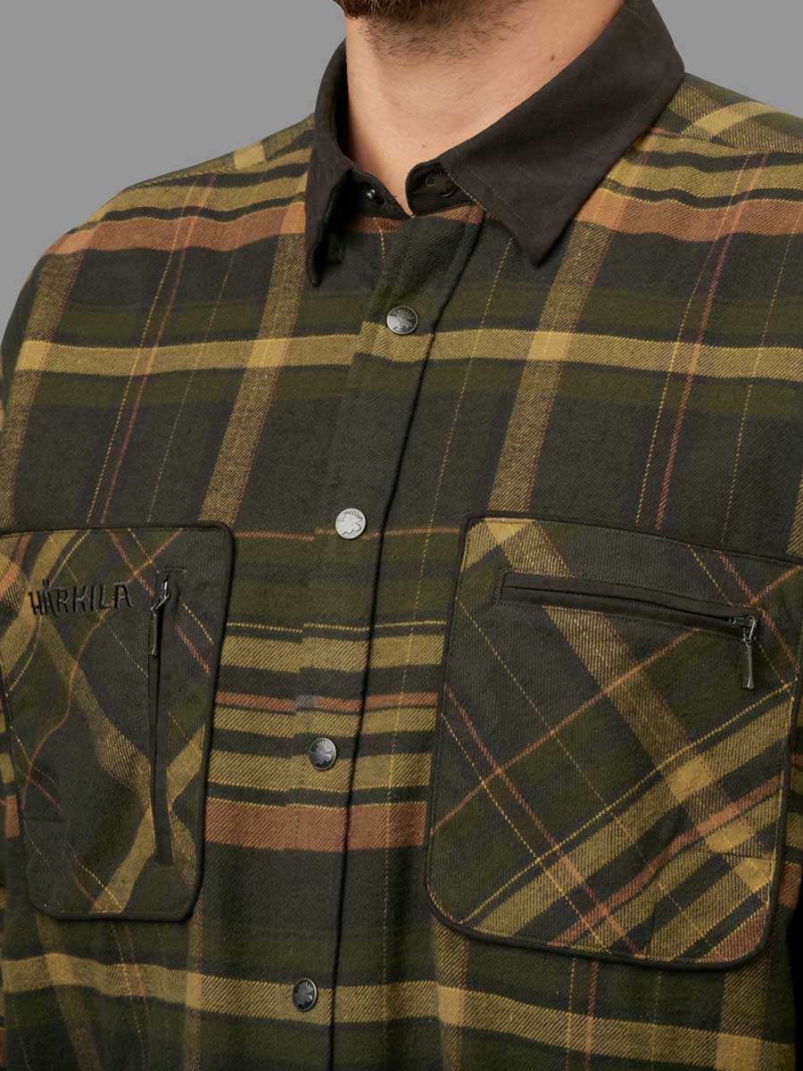 HARKILA Pajala Shirt - Mens Brushed Cotton - Green/Brown Check - Image 2