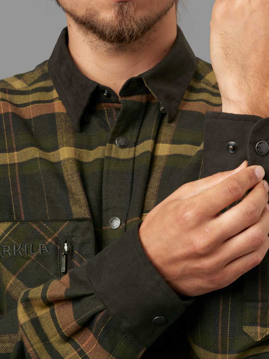 HARKILA Pajala Shirt - Mens Brushed Cotton - Green/Brown Check - Image 3