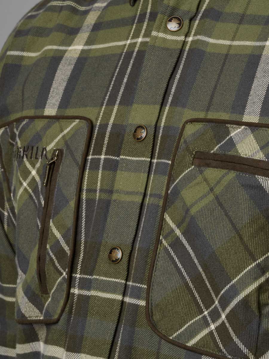 HARKILA Pajala Shirt - Mens Brushed Cotton - Olive Check - Image 4