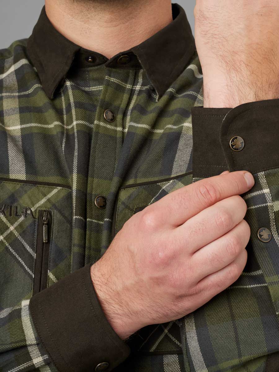 HARKILA Pajala Shirt - Mens Brushed Cotton - Olive Check - Image 6
