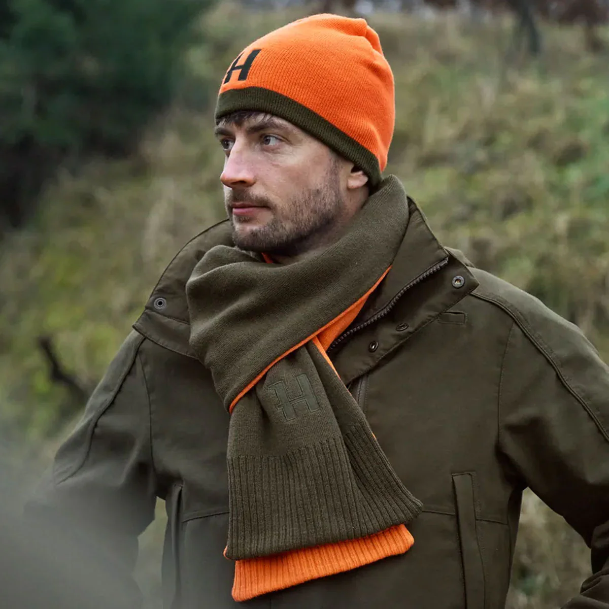 HARKILA Reversible Beanie - Willow Green / Orange - Image 2