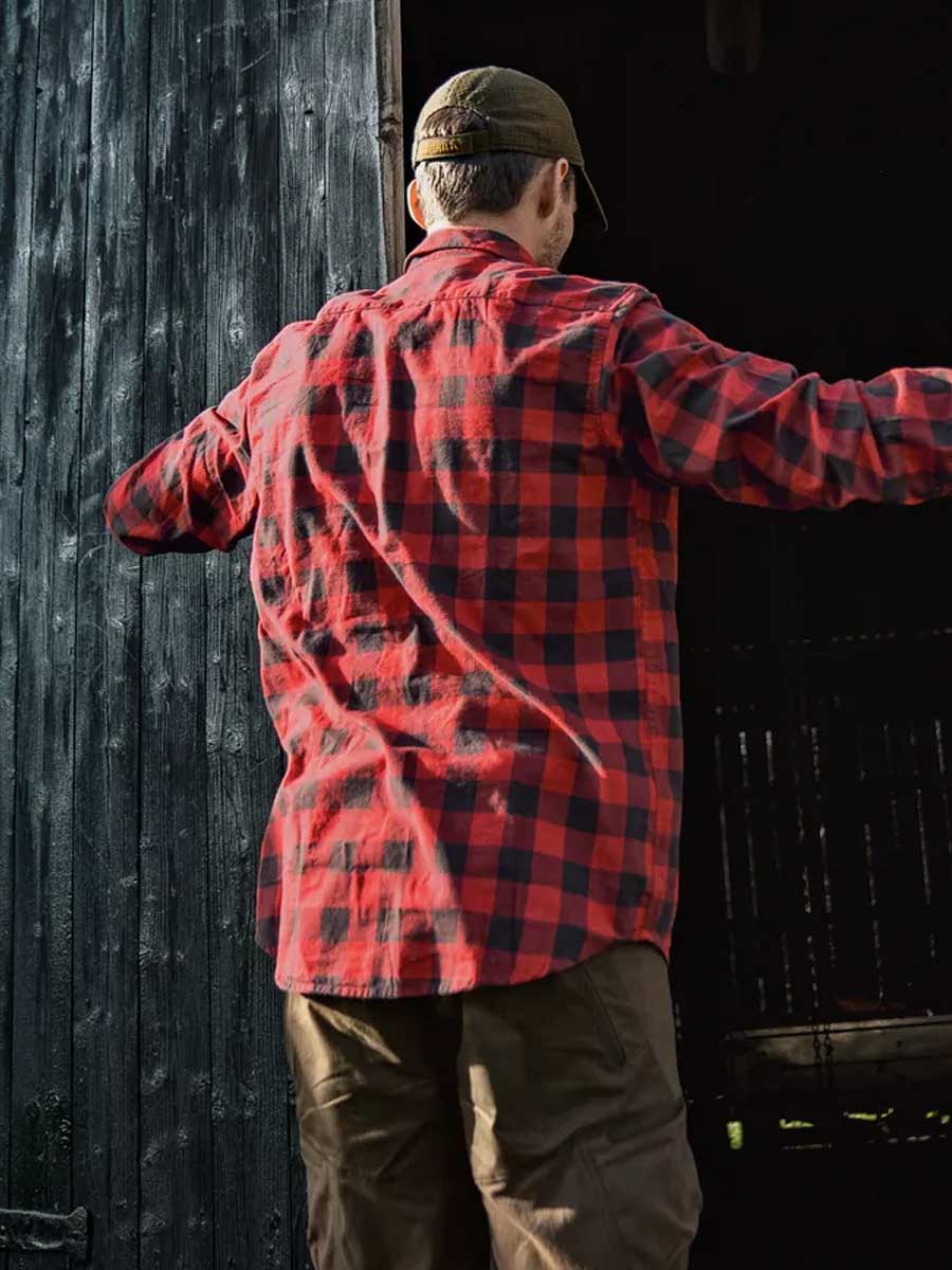 HARKILA Scandinavian Long Sleeve Shirt - Mens - Red Check - Image 3