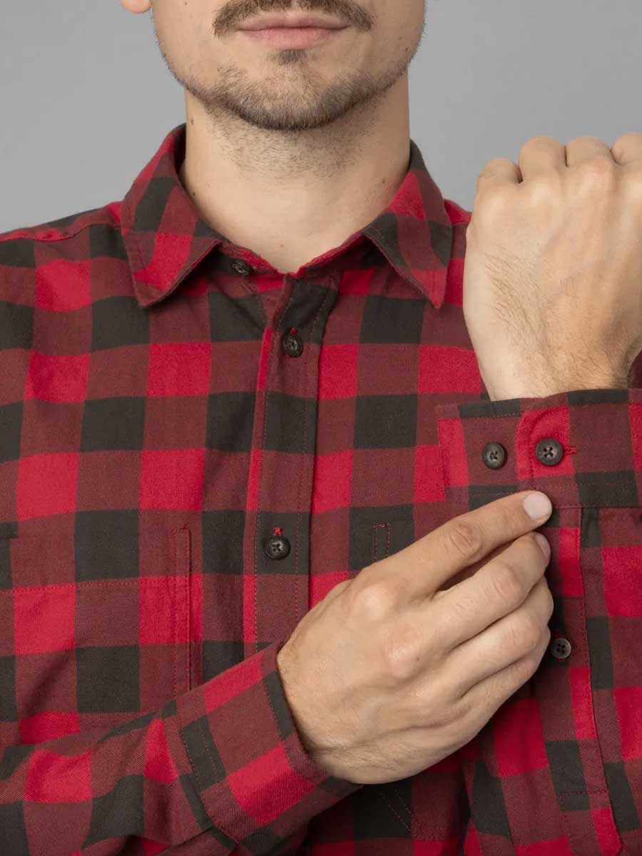 HARKILA Scandinavian Long Sleeve Shirt - Mens - Red Check - Image 4