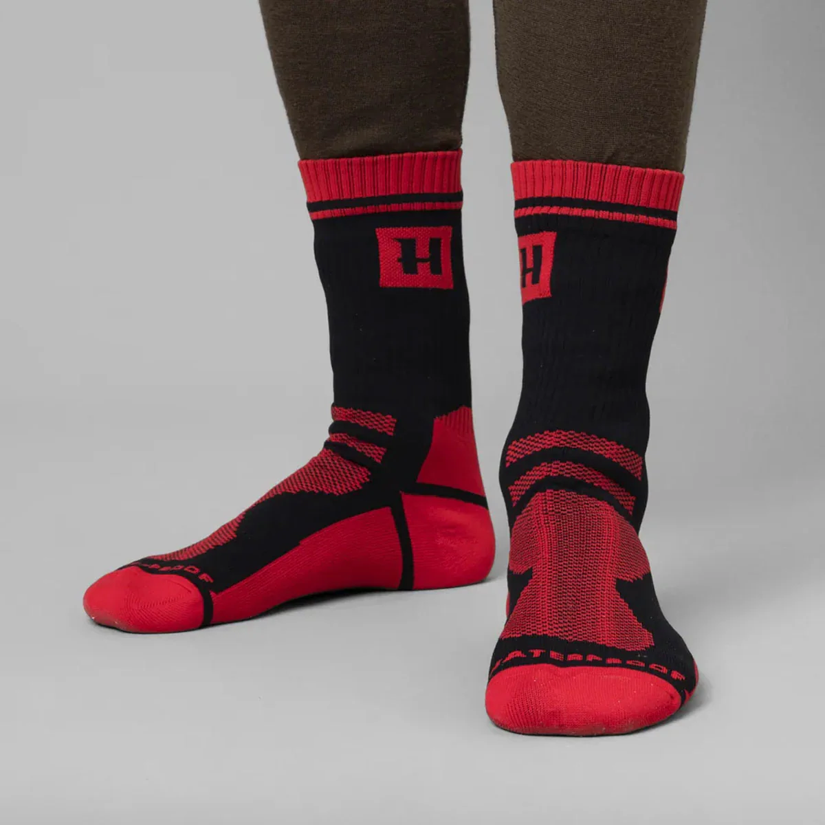 HARKILA Waterproof Socks - Merino Wool - Red / Black - Image 4