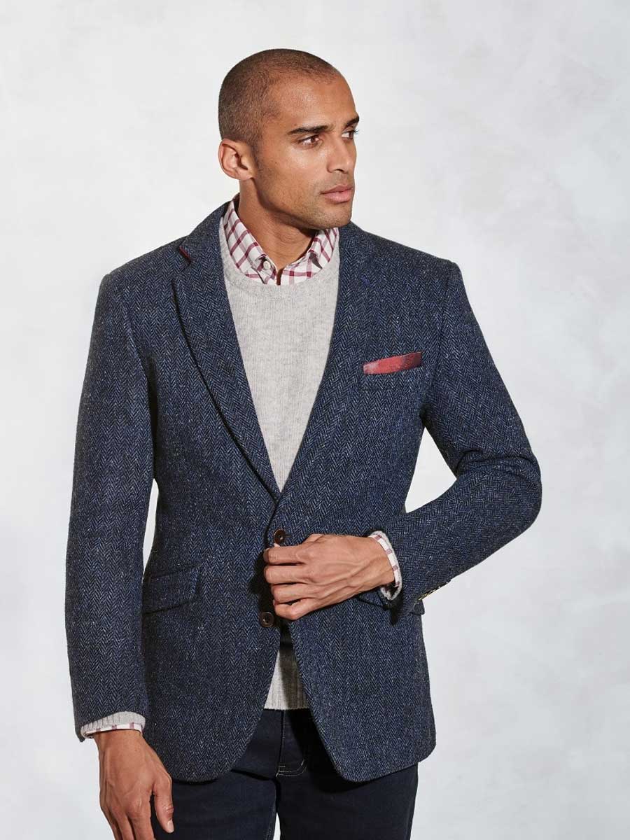 HARRIS TWEED Stranrear Jacket - Mens - Navy Herringbone