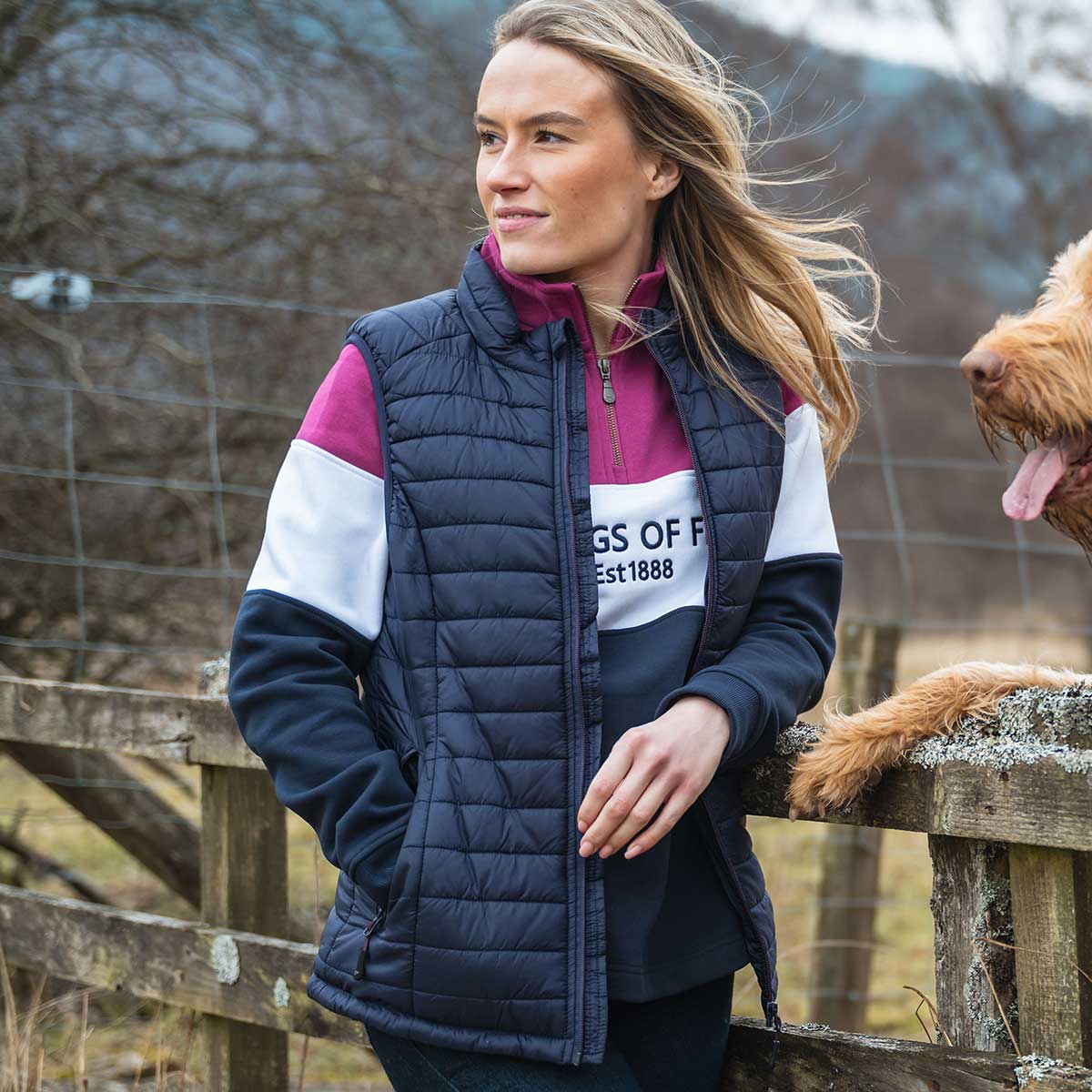 HOGGS OF FIFE Dumfries 1888 1/4 Zip Sweatshirt - Women's - Berry, White & Navy - Image 3