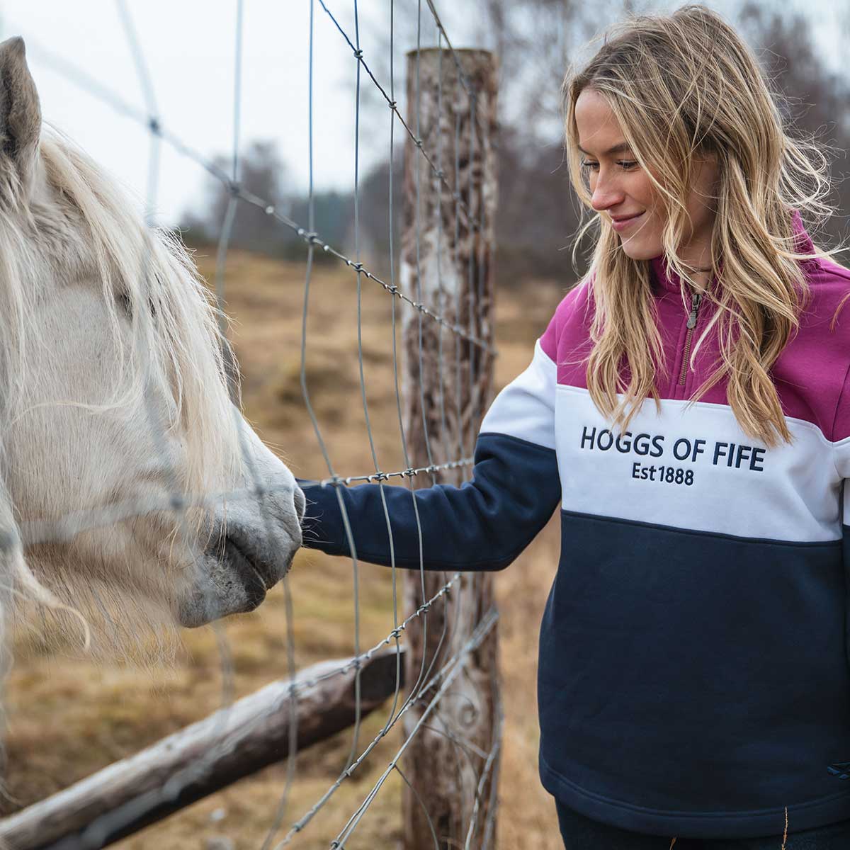 HOGGS OF FIFE Dumfries 1888 1/4 Zip Sweatshirt - Women's - Berry, White & Navy - Image 4