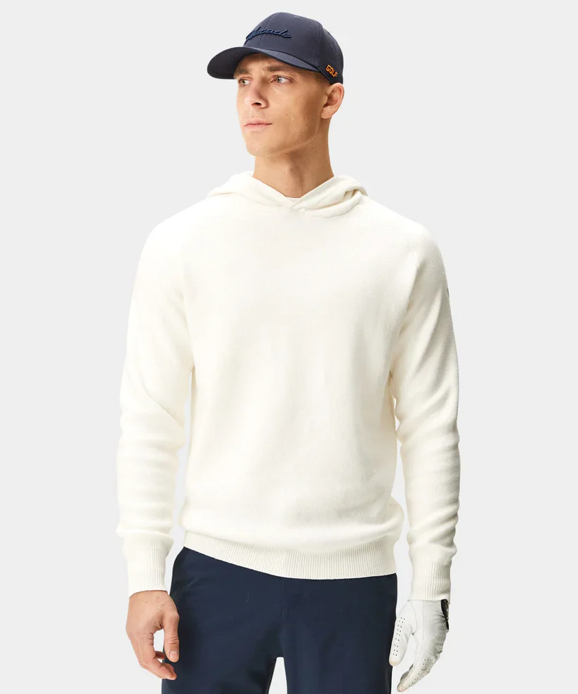MACADE Men’s Tech Knit Golf Hoodie – Cotton Cashmere Blend – White