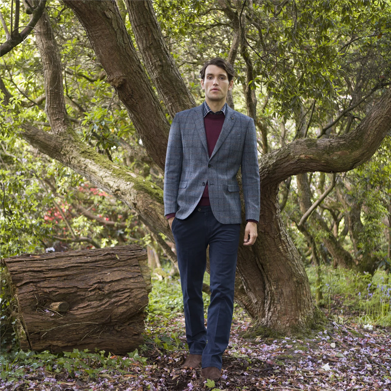 MAGEE Tweed Jacket - Mens Clady - Blue Twill With Rust, Navy & Plum Check - Image 5