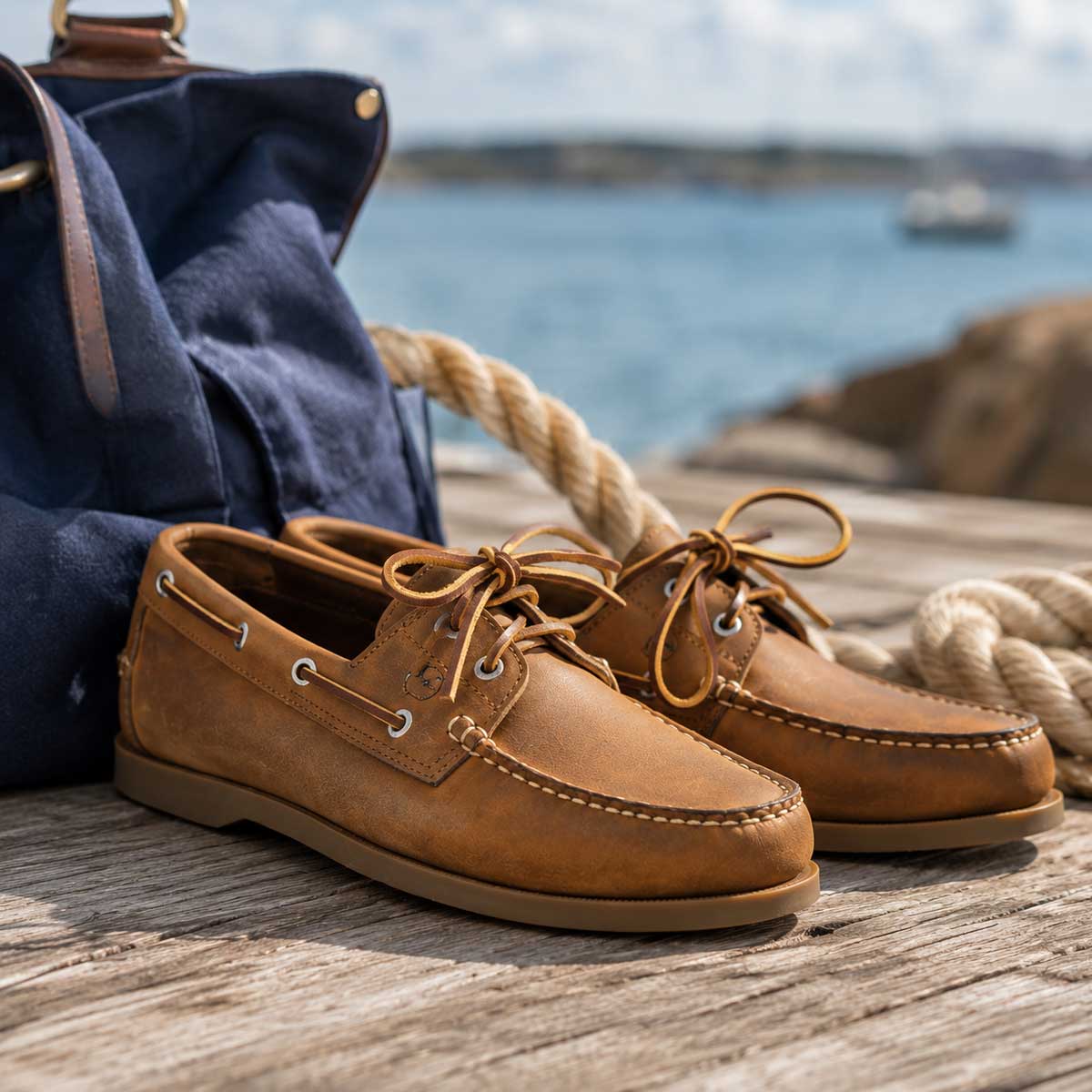 ORCA BAY Mens Creek Leather Deck Shoes - Sand - Image 3
