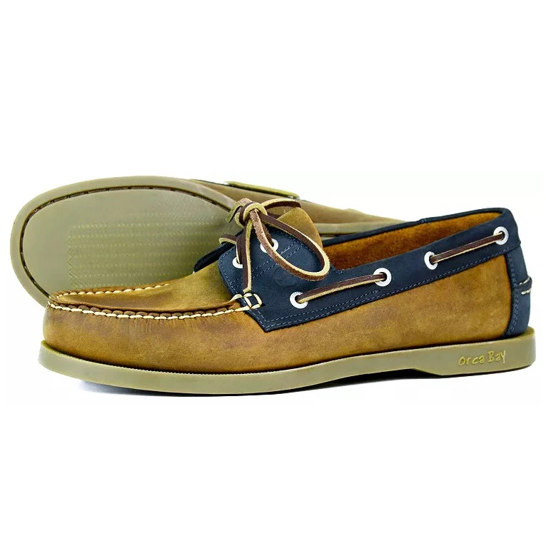 ORCA BAY Mens Oakland Leather Deck Shoes - Sand/Navy
