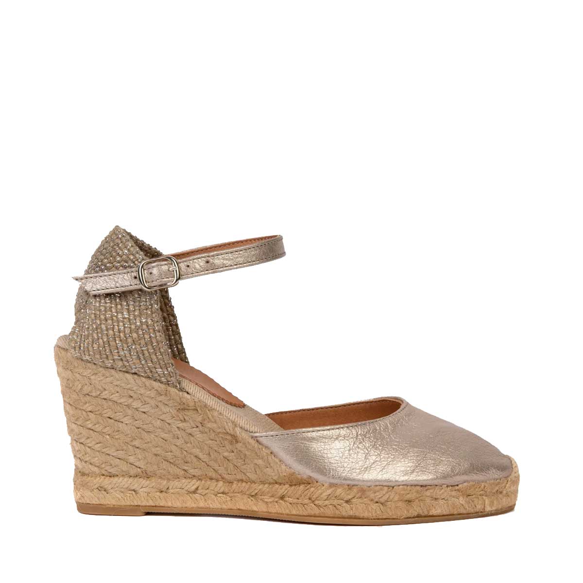 Penelope Chilvers High Mary Jane Metallic Leather Espadrille Shoes - Women's -  Champagne