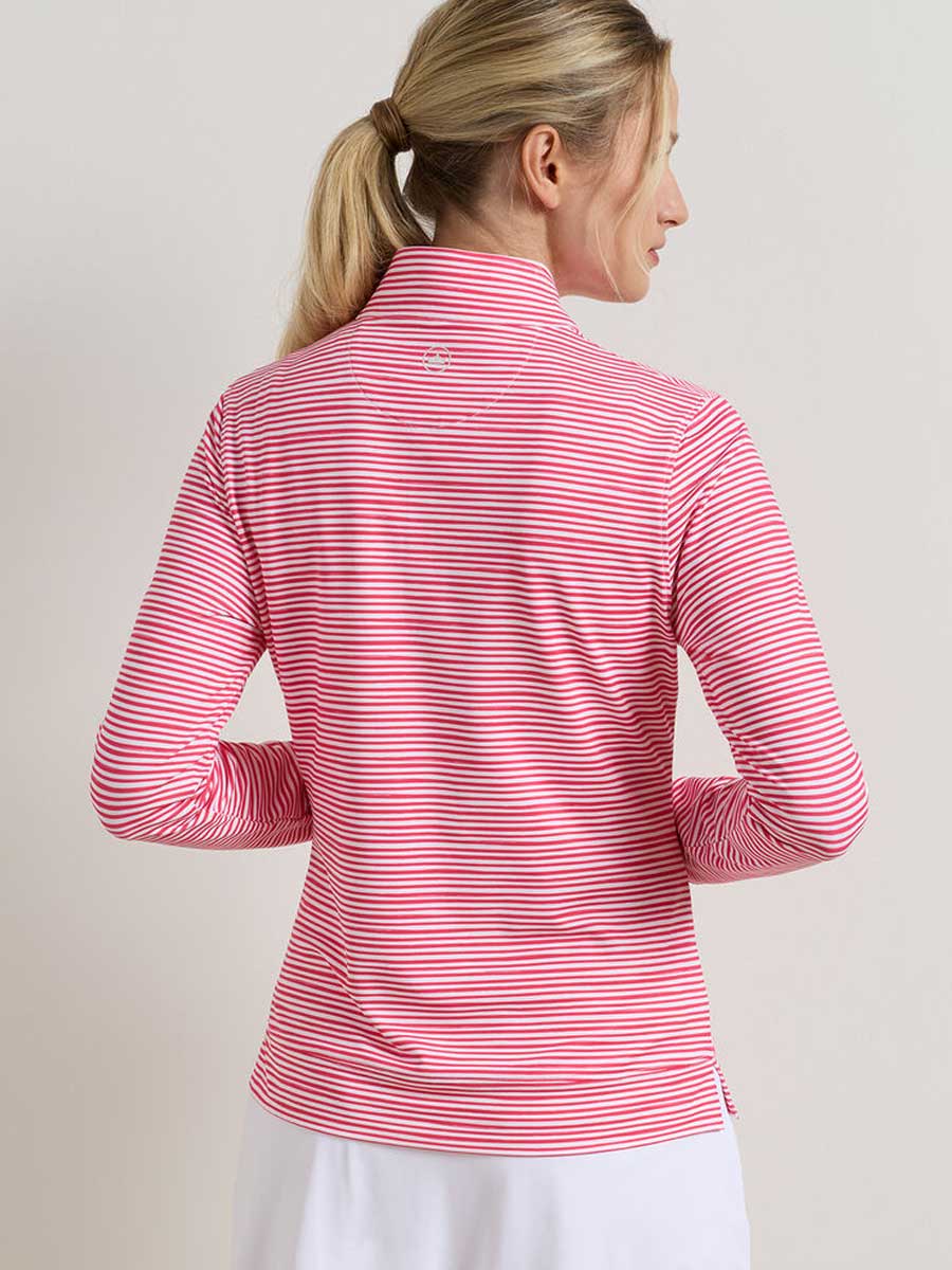 PETER MILLAR Bunker Stripes Perth Performance Quarter-Zip - Womens - Calabrian Red - Image 3