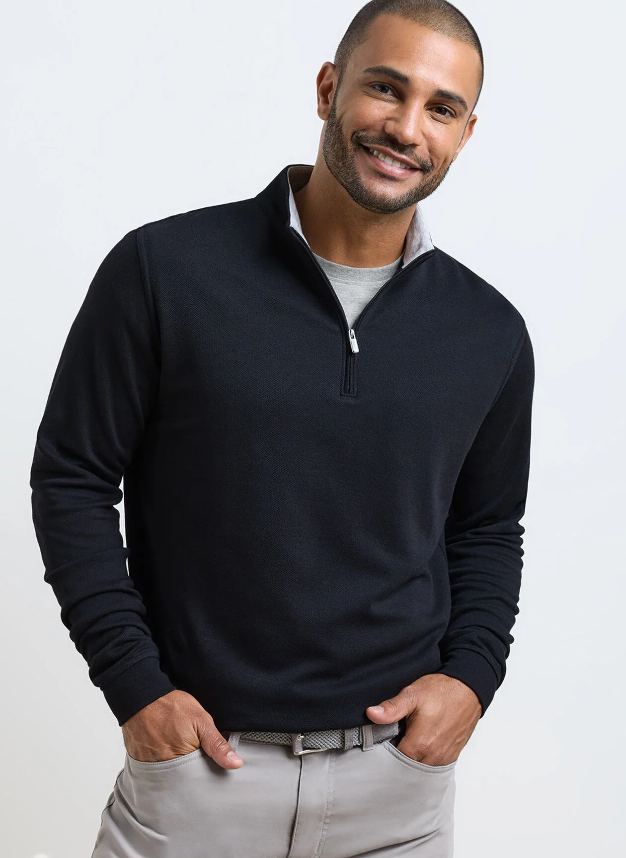 PETER MILLAR Crown Comfort Pique Quarter Zip Sweater - Men's Classic Fit - Black - Image 2