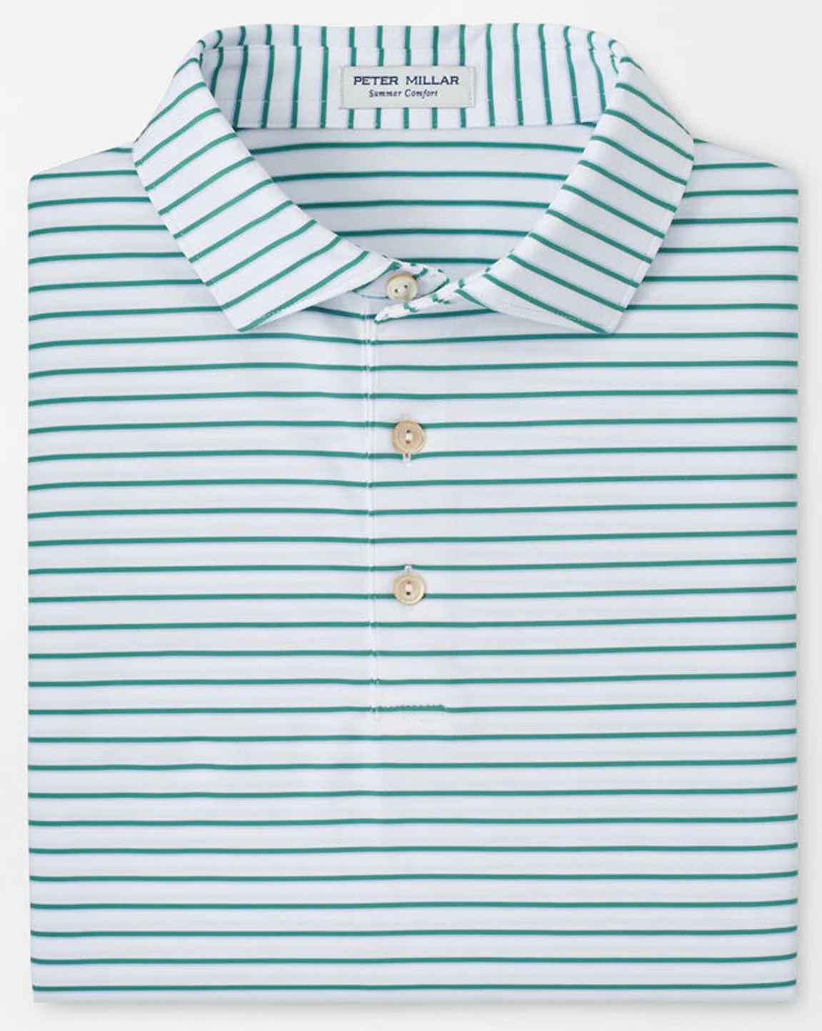 PETER MILLAR Dunnes Stripe Performance Jersey Polo Shirt – Men’s Classic Fit – White / Snow Pea