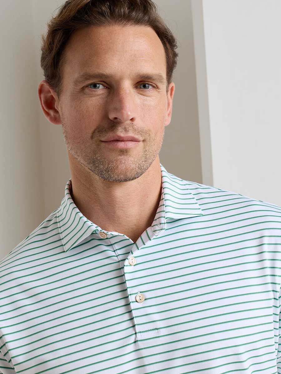 PETER MILLAR Dunnes Stripe Performance Jersey Polo Shirt – Men’s Classic Fit – White / Snow Pea - Image 2
