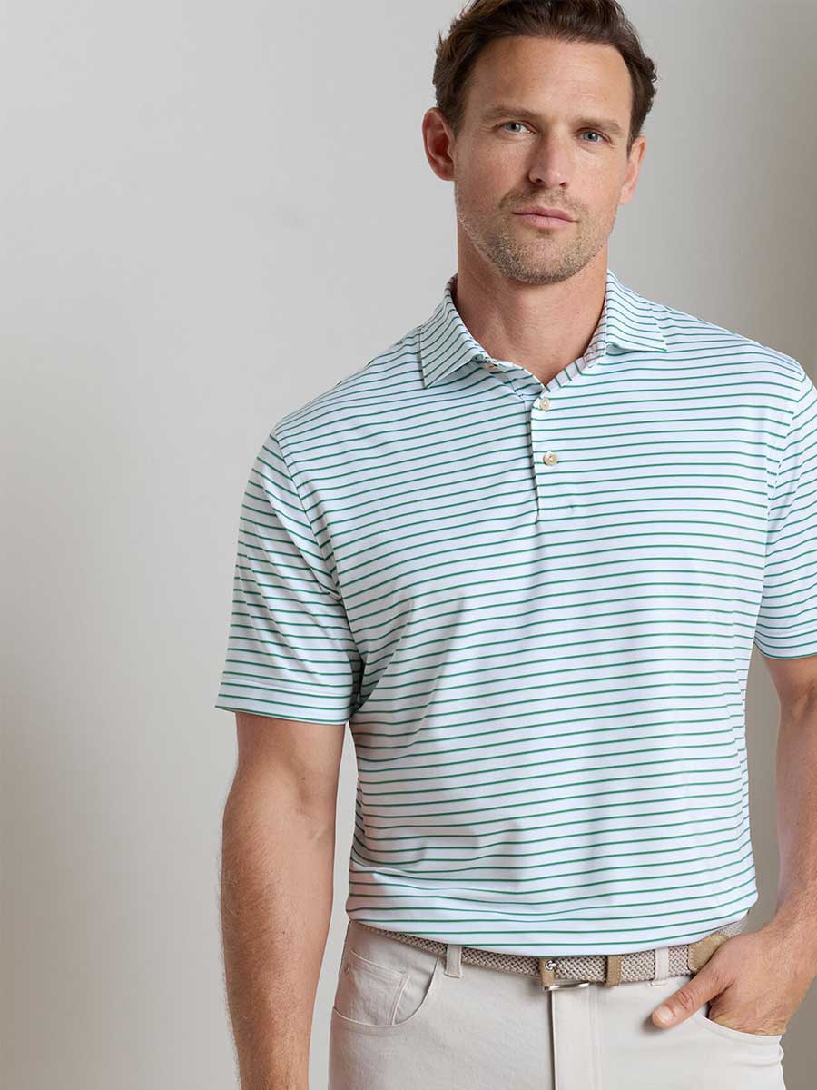 PETER MILLAR Dunnes Stripe Performance Jersey Polo Shirt – Men’s Classic Fit – White / Snow Pea - Image 4