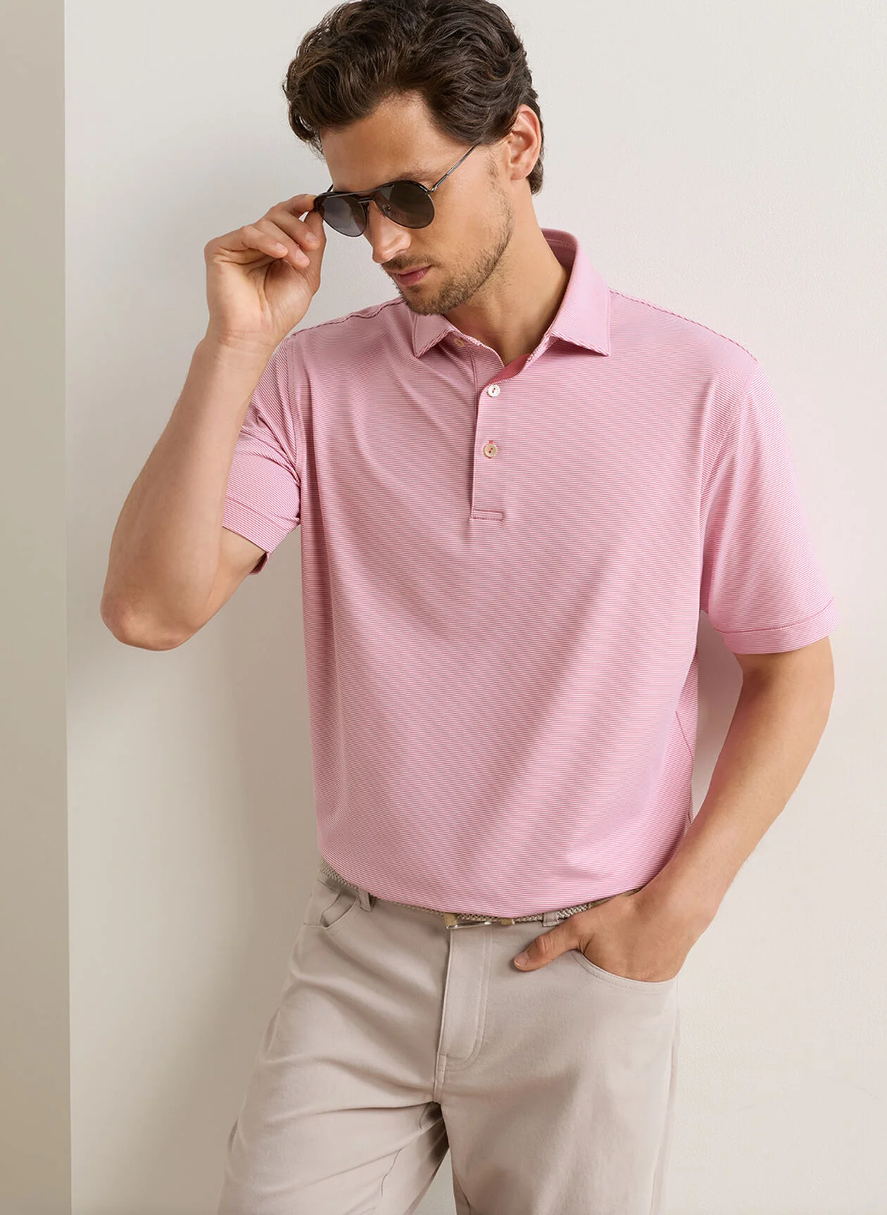 PETER MILLAR Jubilee Stripe Performance Jersey Polo Shirt – Men’s Classic Fit – Chili Red - Image 2