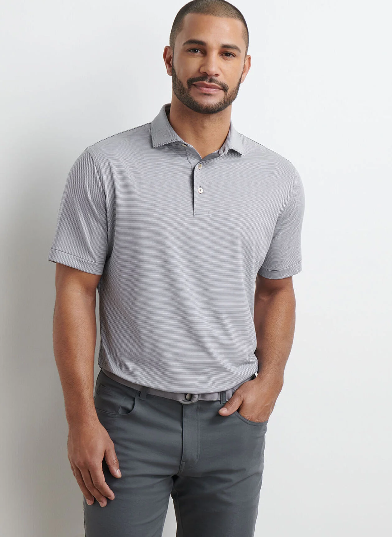 PETER MILLAR Jubilee Stripe Performance Jersey Polo Shirt – Men’s Classic Fit – Iron - Image 2