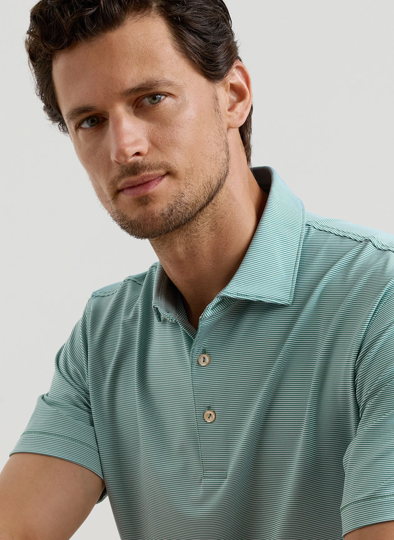PETER MILLAR Jubilee Stripe Performance Jersey Polo Shirt – Men’s Classic Fit – Snow Pea - Image 4