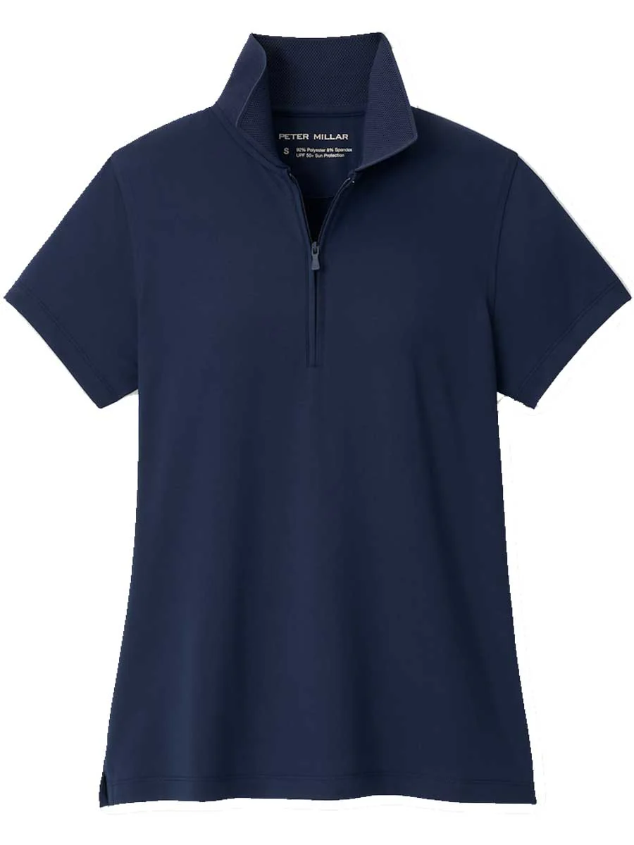 PETER MILLAR Keswick Zip Neck Short Sleeve Polo - Womens - Navy