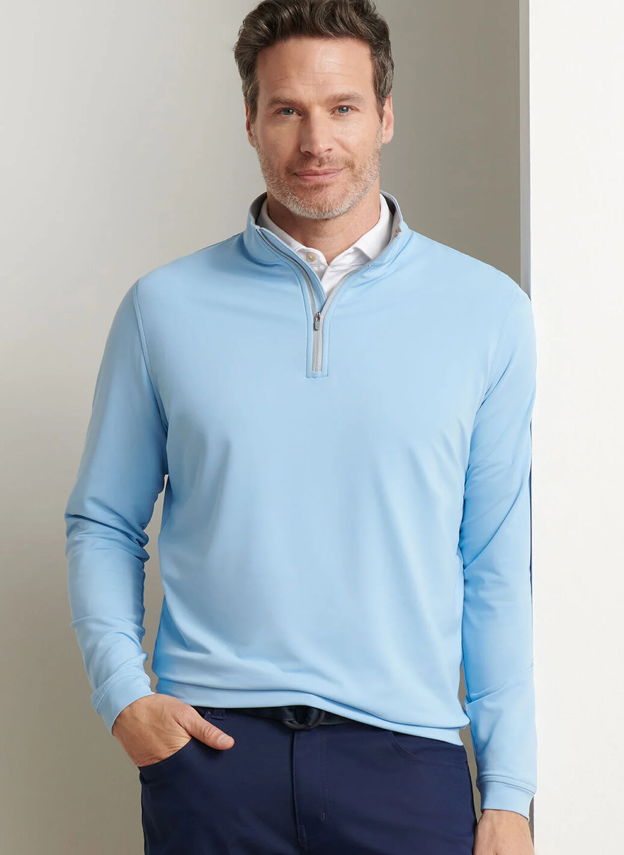 PETER MILLAR Perth Performance Quarter Zip Sweater - Mens - Cottage Blue - Image 2