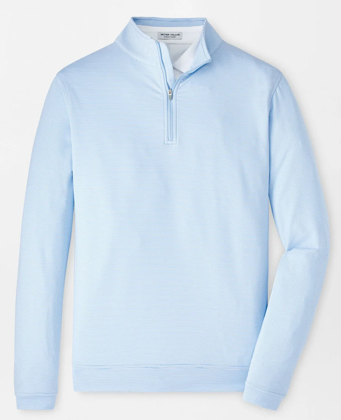 PETER MILLAR Perth Mini Stripe Performance Quarter Zip Sweater - Mens - Cottage Blue / White