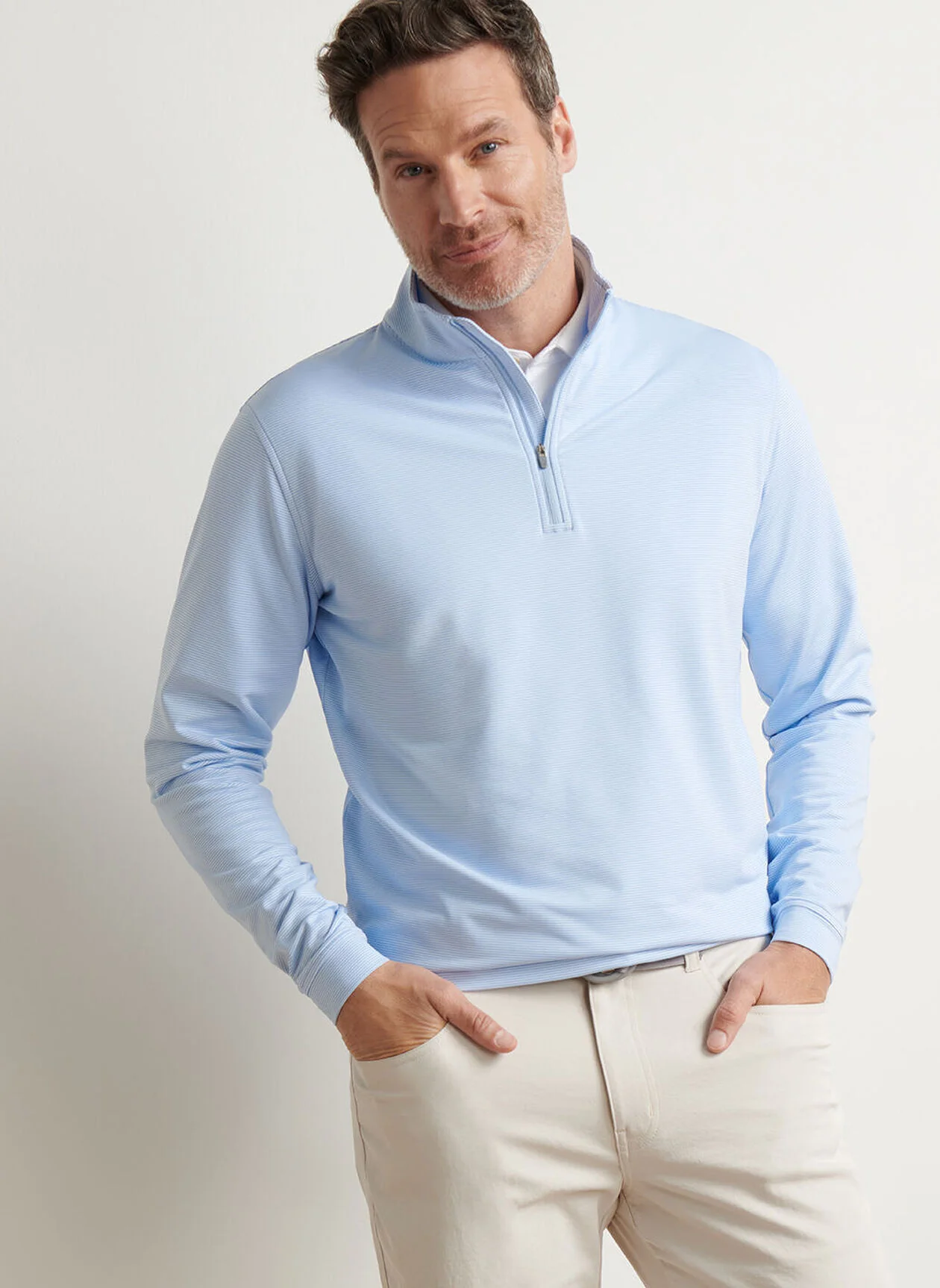 PETER MILLAR Perth Mini Stripe Performance Quarter Zip Sweater - Mens - Cottage Blue / White - Image 2