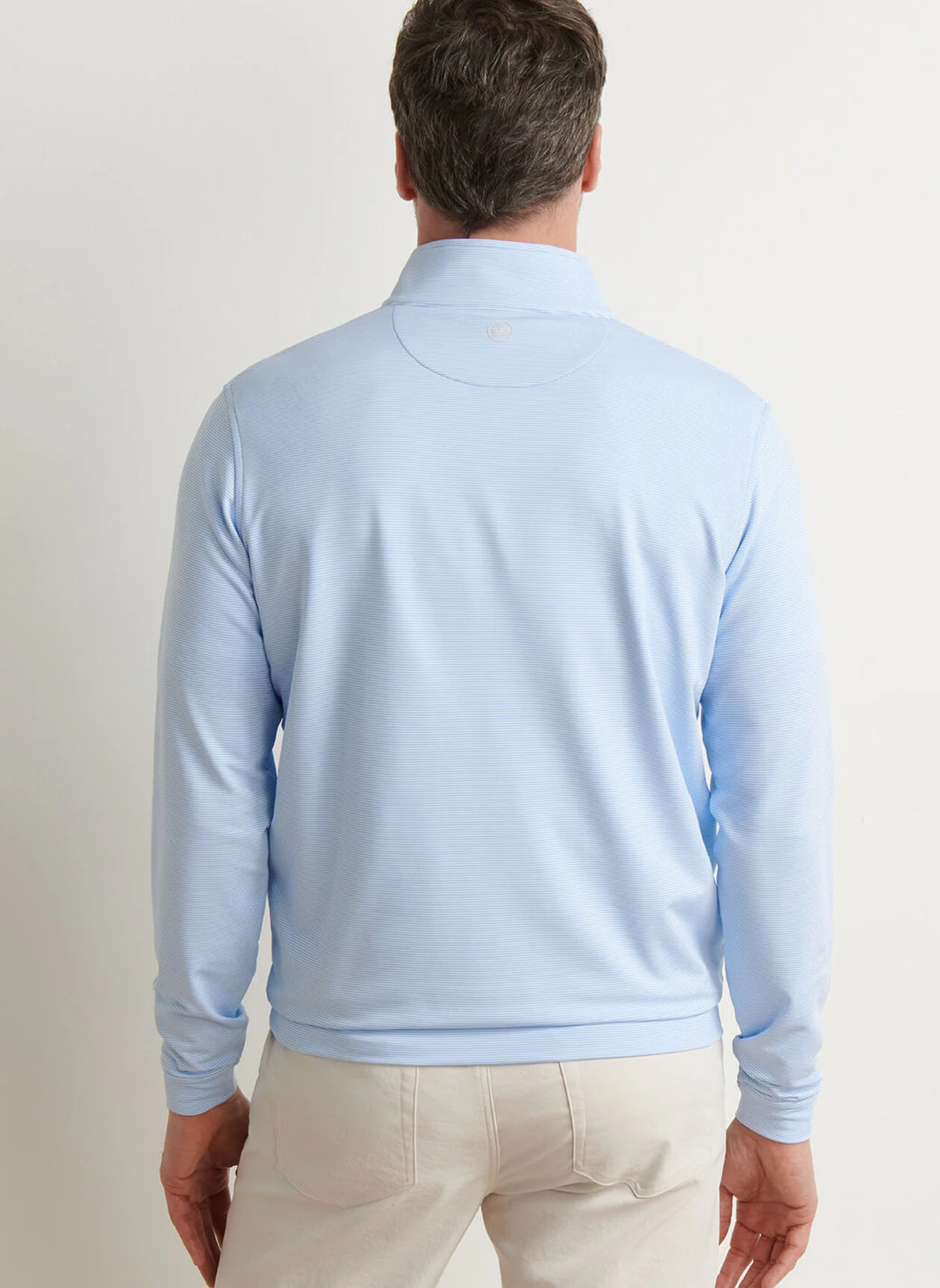 PETER MILLAR Perth Mini Stripe Performance Quarter Zip Sweater - Mens - Cottage Blue / White - Image 3