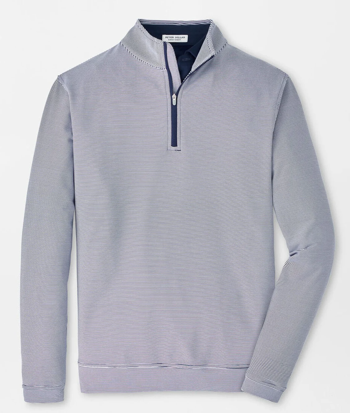 PETER MILLAR Perth Mini Stripe Performance Quarter Zip Sweater - Mens - Navy / White