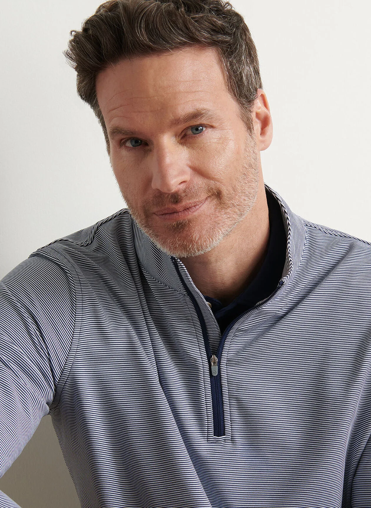 PETER MILLAR Perth Mini Stripe Performance Quarter Zip Sweater - Mens - Navy / White - Image 4