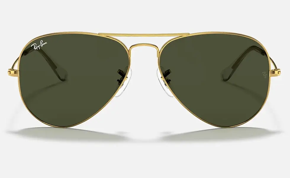 RAY-BAN Aviator Classic Sunglasses - Polished Gold - Crystal Green Lens - Image 3