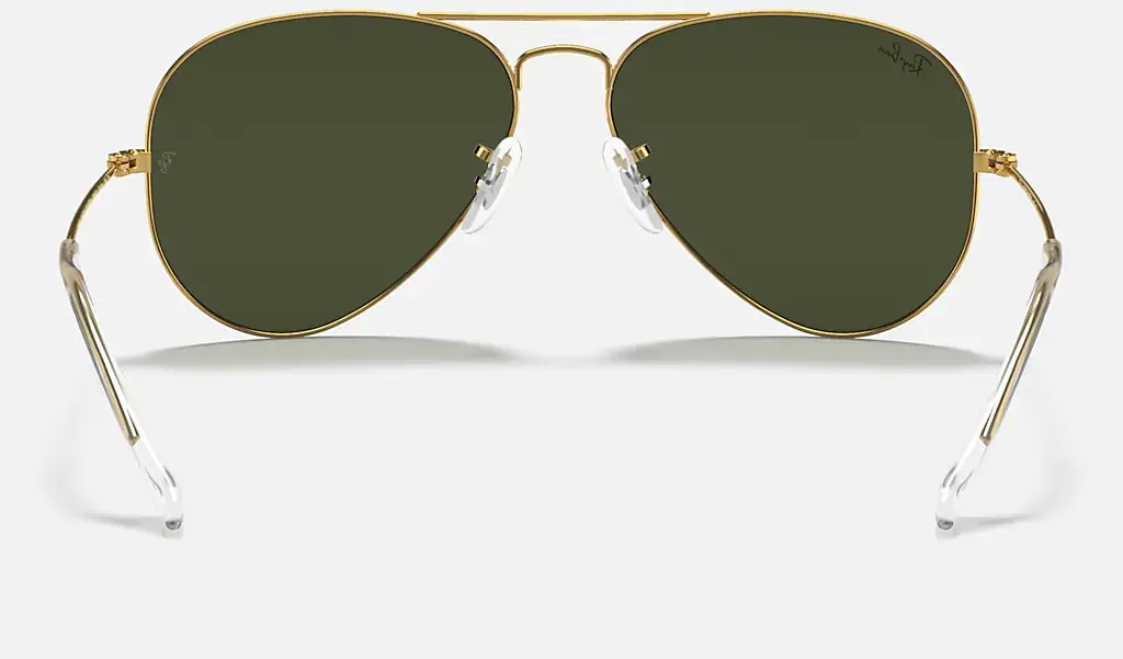 RAY-BAN Aviator Classic Sunglasses - Polished Gold - Crystal Green Lens - Image 4